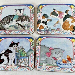 Vtg Jason Cat Coasters Set Of 4 With Whimsical Designs 1989 cottagecore Kittens